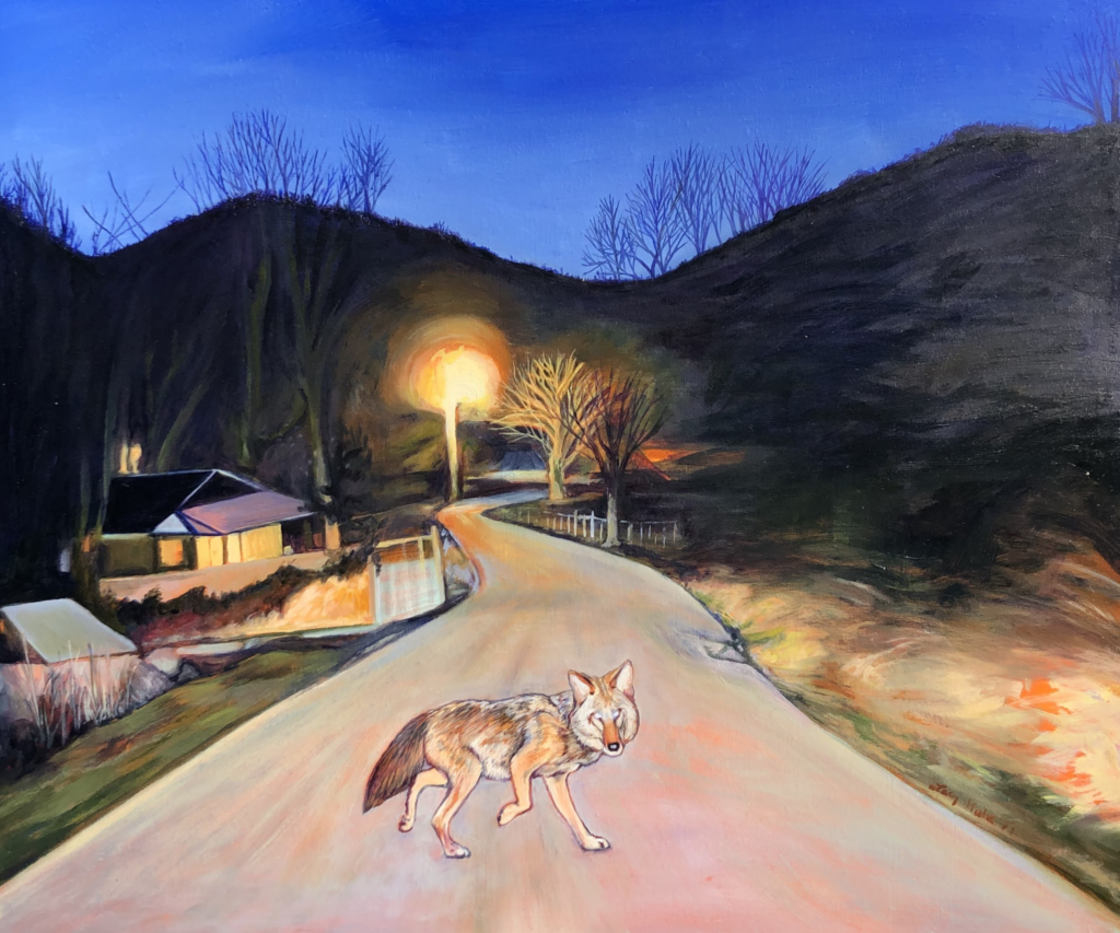 Coyote at Dark, 24x36, Oil on Panel, 2019, Lacy Hale