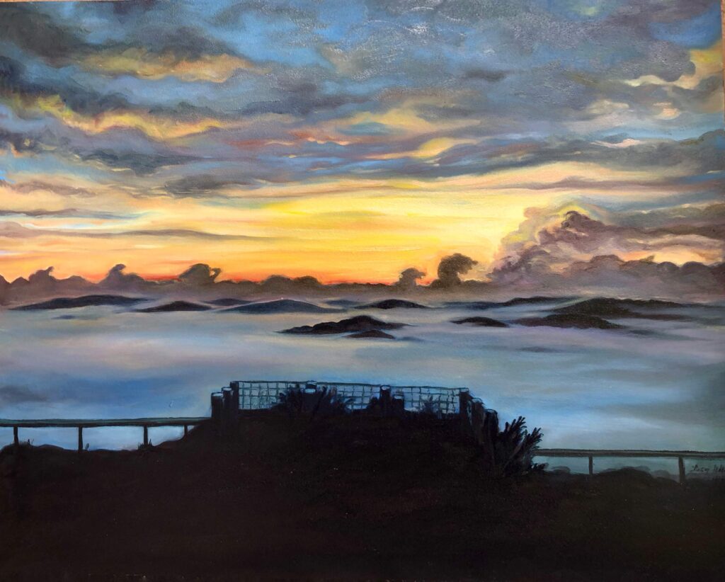 Lacy Hale, Pine Mountain at Dusk, 16x20, Oil on Cradled Board, 2019